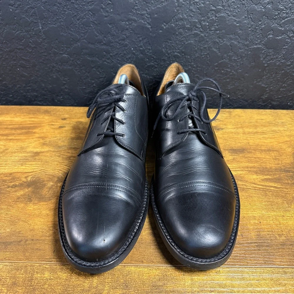 Johnston & Murphy Italy Black Leather Cap Toe Derby Dress Shoes Mens 10.5 M